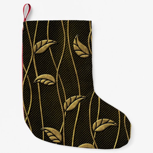 Gold & Schwarz: Blätter 3D Textur. Kleiner Weihnachtsstrumpf (Vorderseite)