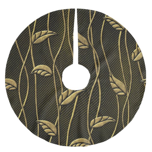 Gold & Schwarz: Blätter 3D Textur. Polyester Weihnachtsbaumdecke (Vorderseite)