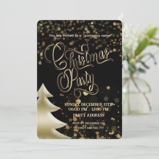 Gold/Schwarz-Bukett-Luxus-Weihnachtsgeschenk-Party Einladung (Stehend Vorderseite)