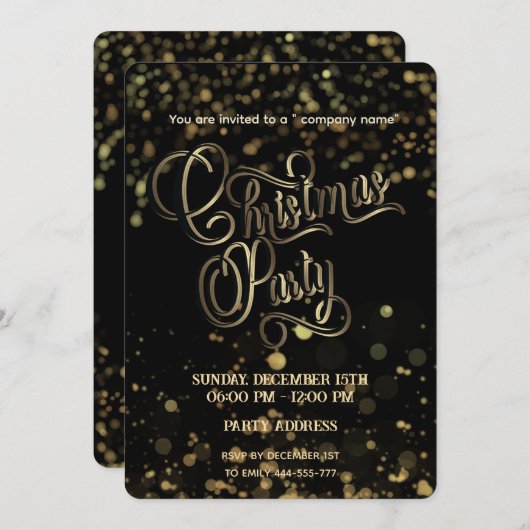 Gold/Schwarz-Bukett-Luxus-Weihnachtsgeschenk-Party Einladung (Vorne/Hinten)