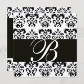 GOLD & SCHWARZ-DAMASK-MONOGRAMM, weiß Einladung (Vorne/Hinten)
