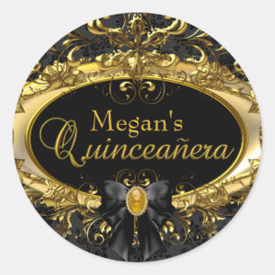 Gold & Schwarz Damast Quinceanera Aufkleber