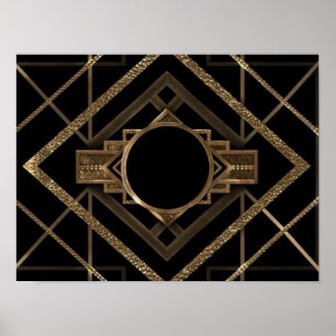 Gold, Schwarz, Deko, metallisch, Muster, Vintag, c Poster