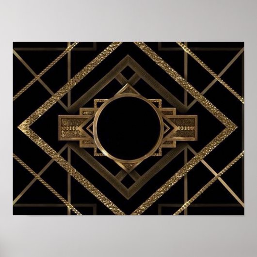 Gold, Schwarz, Deko, metallisch, Muster, Vintag, c Poster (Vorne)