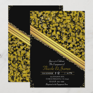 Gold & Schwarz Elegante Glamour-Verlobungsfeier Einladung