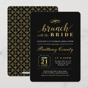 Gold & Schwarz   Elegante Hochzeits-Braut-Brunch Einladung