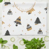 Gold Schwarz Erster Weihnachtsbaum Muster Benutzer Geschirrtuch (Gefaltet)