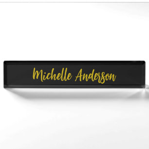 Gold & Schwarz Farb Modern Minimalist Name Namensplakette
