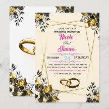 Gold Schwarz Floral Save The Date Hochzeitseinladu