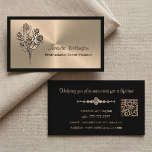 Gold & Schwarz Florale QR-Code Visitenkarte