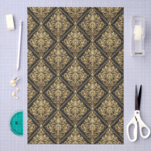 Gold & Schwarz Florales Nahtloses Damast-Muster Seidenpapier