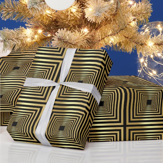 Gold, schwarz, geometrisch, luxuriös verpackt geschenkpapier