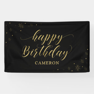 Gold & Schwarz   Glänzendes Happy Birthday Party-B Banner