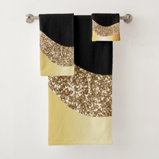 GOLD SCHWARZ GLITZER WAVE BADEZIMMER TOWEL SET (Insitu)