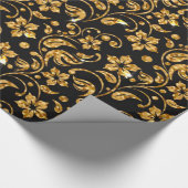 Gold Schwarz Glossy Floral Geschenkpapier (Ecke)