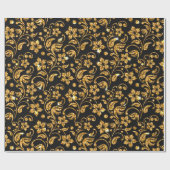 Gold Schwarz Glossy Floral Geschenkpapier (Flach)