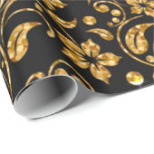 Gold Schwarz Glossy Floral Geschenkpapier (Rolleneckpunkt)