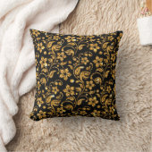Gold Schwarz Glossy Floral Kissen (Decke)