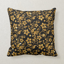 Gold Schwarz Glossy Floral Kissen