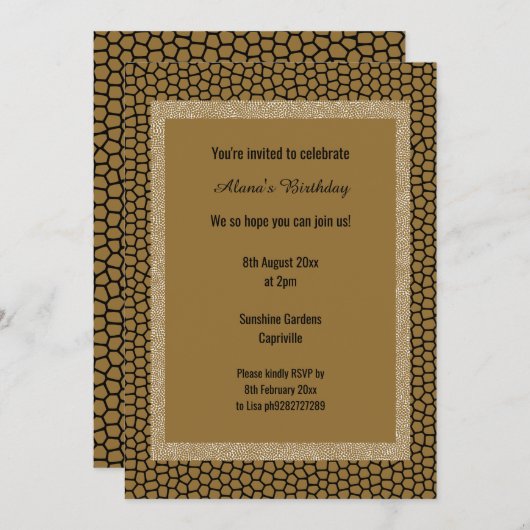 Gold Schwarz Hartglas Bronze Modern Geburtstag Einladung (Vorne/Hinten)