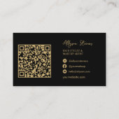Gold-Schwarz-Initialen-Logo-Make-up-Artist-QR-Code Visitenkarte (Rückseite)