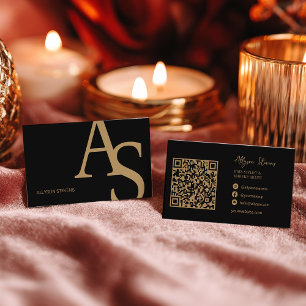 Gold-Schwarz-Initialen-Logo-Make-up-Artist-QR-Code Visitenkarte