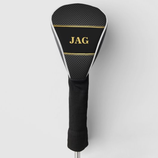 Gold Schwarz Kohlenstoff-Look Monogramm Golf Headcover (Vorderseite)