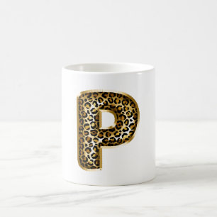 Gold Schwarz Leopardendruck Buchstabe P Kaffeetasse