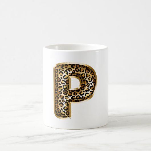 Gold Schwarz Leopardendruck Buchstabe P Kaffeetasse (Mittel)