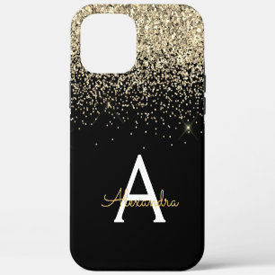 Gold Schwarz Luxus Glitter Funkeln Monogramm iPhone 12 Pro Max Hülle