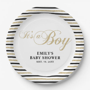 Gold & Schwarz   Moderne Babyparty-Teller Pappteller