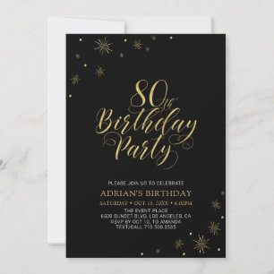 Gold & Schwarz   Moderne Chic 80. Geburtstagsfeier Einladung