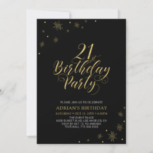 Gold & Schwarz   Moderne elegante 21. Geburtstagsf Einladung