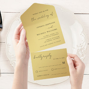 Gold & Schwarz Moderne Handschrift Brautwerbung All In One Einladung