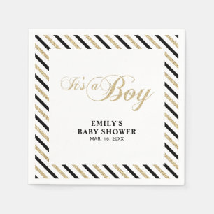 Gold & Schwarz   Moderne Jungen-Baby-Party Papier- Serviette