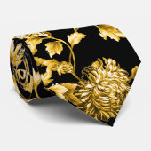 Gold & Schwarz Moderne Vintage botanische Blumento Krawatte (Gerollt)