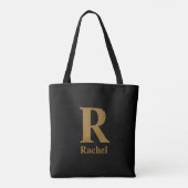 Gold/ Schwarz Modernes Minimal Monogramm Name Tasche (Rückseite)