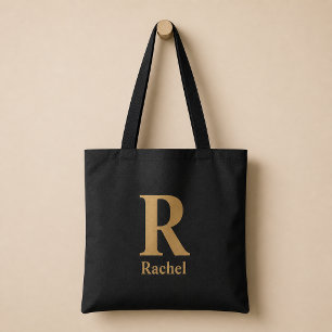 Gold/ Schwarz Modernes Minimal Monogramm Name Tasche