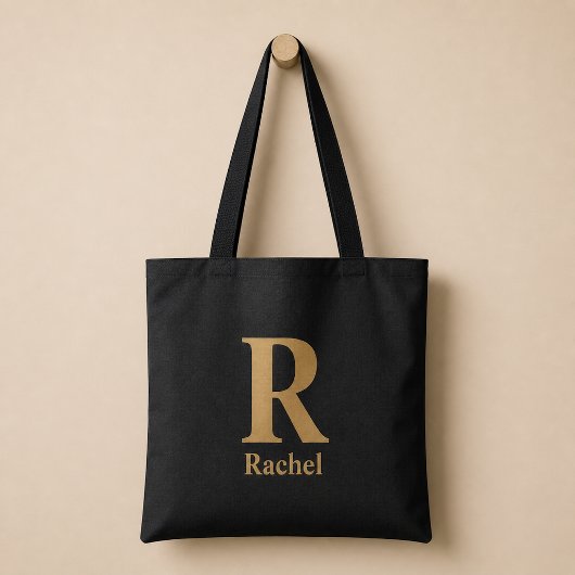 Gold/ Schwarz Modernes Minimal Monogramm Name Tasche