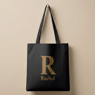 Gold/ Schwarz Modernes Minimal Monogramm Name Tasche