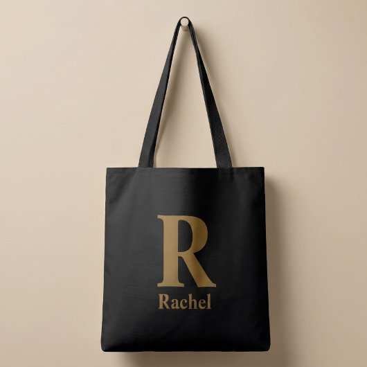 Gold/ Schwarz Modernes Minimal Monogramm Name Tasche