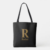 Gold/ Schwarz Modernes Minimal Monogramm Name Tasche (Rückseite)