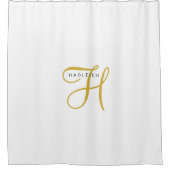 Gold Schwarz Monogramm Weiß Duschvorhang (Vorderseite)