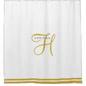 Gold Schwarz Monogramm Weiß Duschvorhang (Vorderseite)