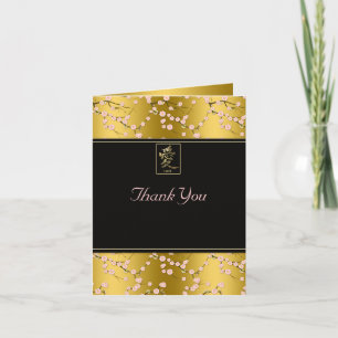 Gold Schwarz Pink Kirschblüten Dankeskarte