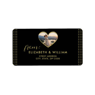 Gold & Schwarz Punkte Hochzeit personalisiert Adressaufkleber