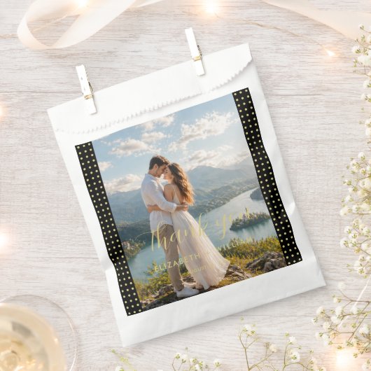 Gold & Schwarz Punkte Hochzeit personalisiert Geschenktütchen (Ausgeschnitten)