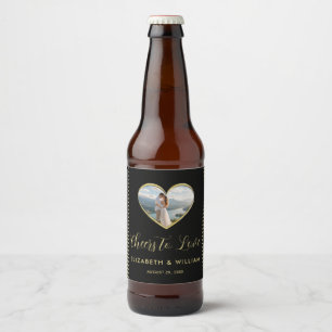 Gold & Schwarz Punkte personalisierte Hochzeit Bierflaschenetikett