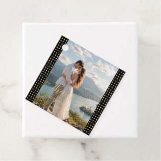 Gold & Schwarz Punkte personalisierte Hochzeit Geschenkanhänger