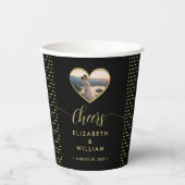 Gold & Schwarz Punkte personalisierte Hochzeit Pappbecher (Vorderseite)
